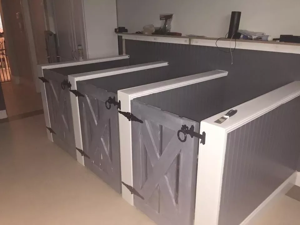 A custom built-in cabinet run part-way through construction